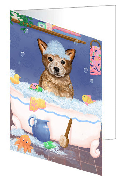 Rub A Dub Dog In A Tub Australian Cattle Dog Handmade Artwork Assorted Pets Greeting Cards and Note Cards with Envelopes for All Occasions and Holiday Seasons GCD79199