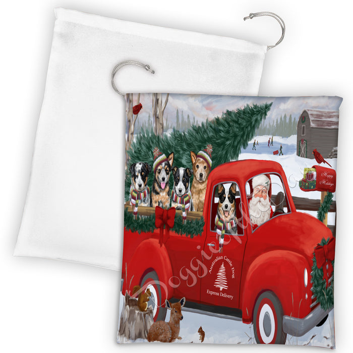 Christmas Santa Express Delivery Red Truck Australian Cattle Dogs Drawstring Laundry or Gift Bag LGB48271
