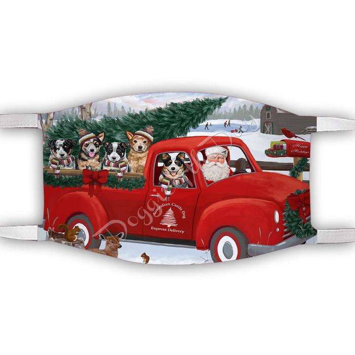 Christmas Santa Express Delivery Red Truck Australian Cattle Dogs Face Mask FM48404