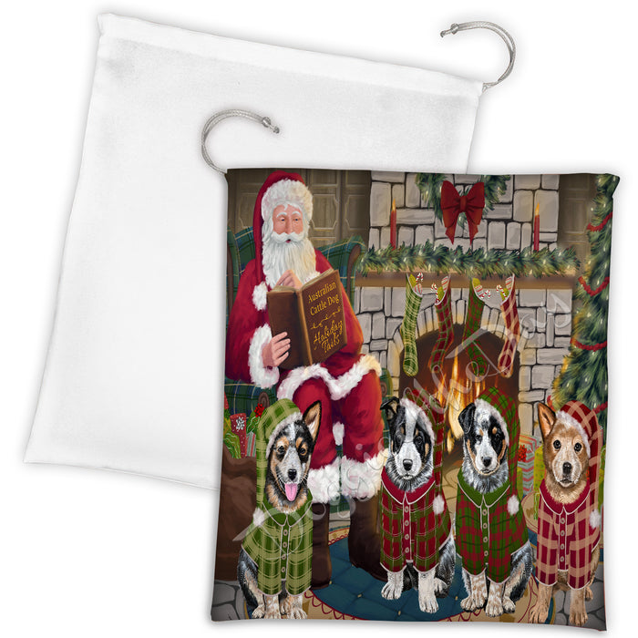 Christmas Cozy Holiday Fire Tails Australian Cattle Dogs Drawstring Laundry or Gift Bag LGB48465