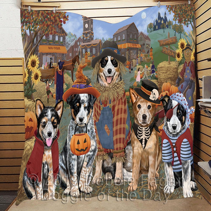 Halloween 'Round Town and Fall Pumpkin Scarecrow Both Australian Cattle Dogs Quilt