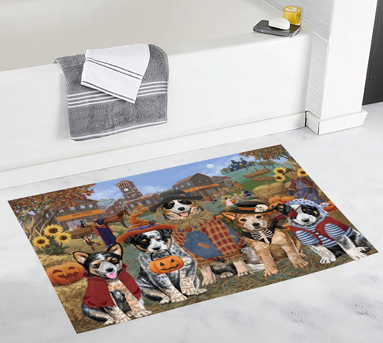 Halloween 'Round Town and Fall Pumpkin Scarecrow Both Australian Cattle Dogs Bath Mat