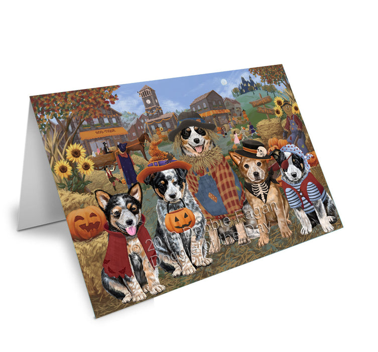Halloween 'Round Town Australian Cattle Dogs Handmade Artwork Assorted Pets Greeting Cards and Note Cards with Envelopes for All Occasions and Holiday Seasons GCD77735