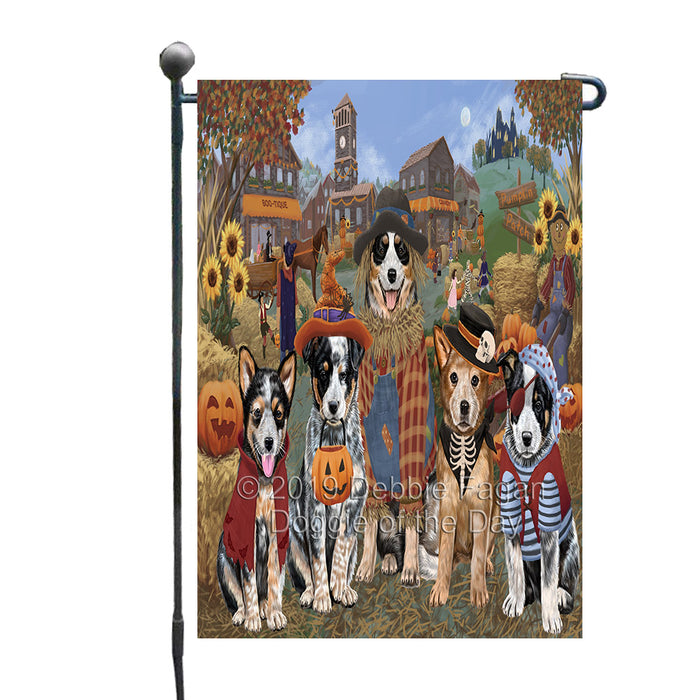 Halloween 'Round Town And Fall Pumpkin Scarecrow Both Australian Cattle Dogs Garden Flag GFLG65563
