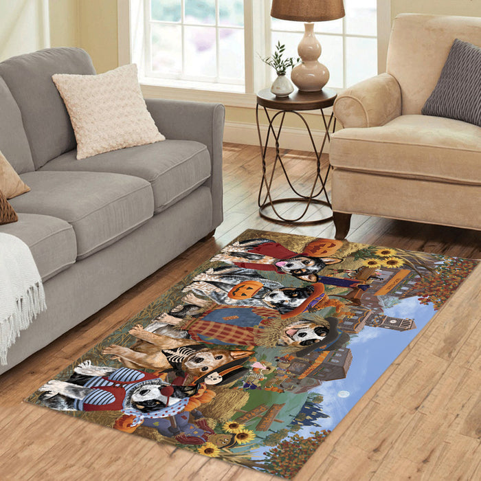 Halloween 'Round Town and Fall Pumpkin Scarecrow Both Australian Cattle Dogs Area Rug