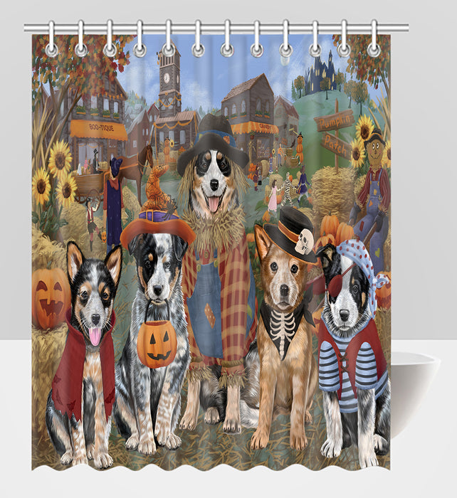 Halloween 'Round Town Australian Cattle Dogs Shower Curtain