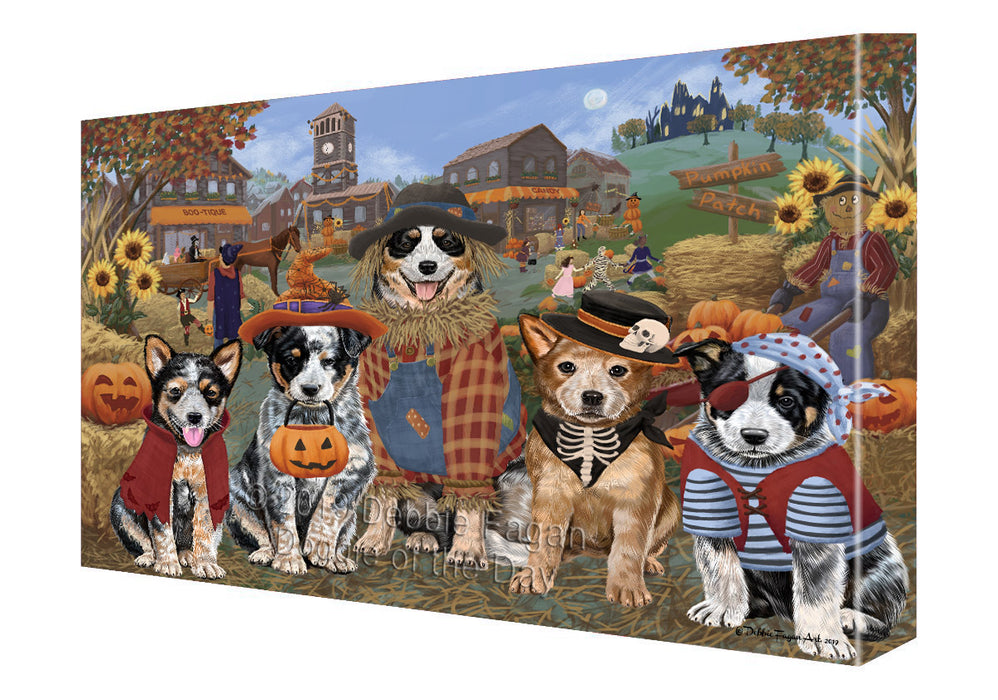 Halloween 'Round Town And Fall Pumpkin Scarecrow Both Australian Cattle Dogs Canvas Print Wall Art Décor CVS139256