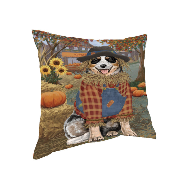Halloween 'Round Town And Fall Pumpkin Scarecrow Both Australian Cattle Dogs Pillow PIL82496