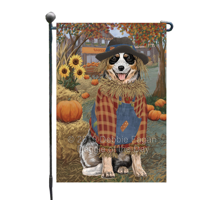 Halloween 'Round Town And Fall Pumpkin Scarecrow Both Australian Cattle Dogs Garden Flag GFLG65624
