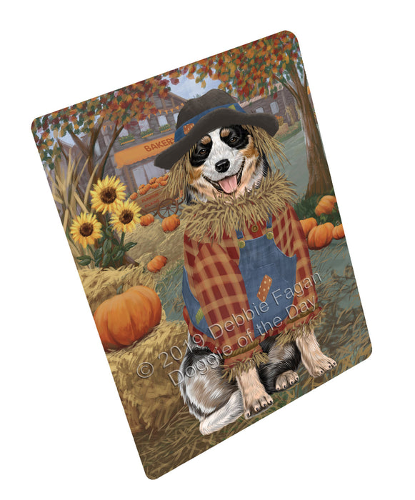 Halloween 'Round Town And Fall Pumpkin Scarecrow Both Australian Cattle Dogs Cutting Board C77203