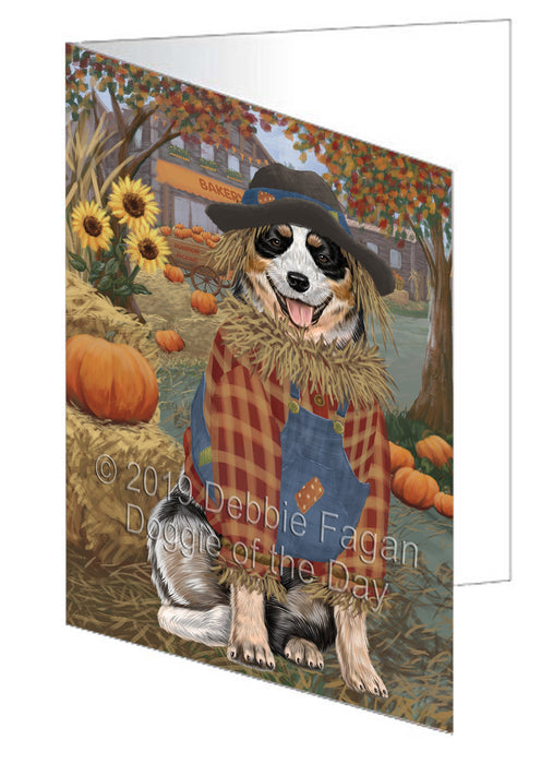 Fall Pumpkin Scarecrow Australian Cattle Dog Handmade Artwork Assorted Pets Greeting Cards and Note Cards with Envelopes for All Occasions and Holiday Seasons GCD77918