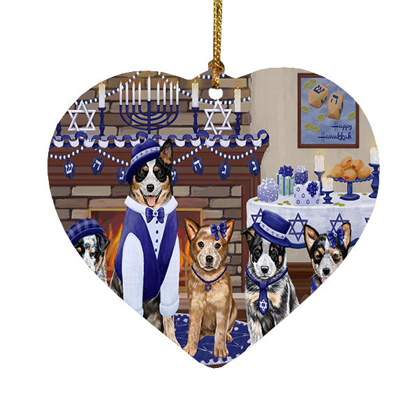 Happy Hanukkah Family Australian Cattle Dogs Heart Christmas Ornament HPOR57585