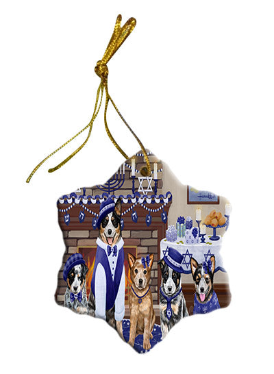 Happy Hanukkah Family Australian Cattle Dogs Star Porcelain Ornament SPOR57585