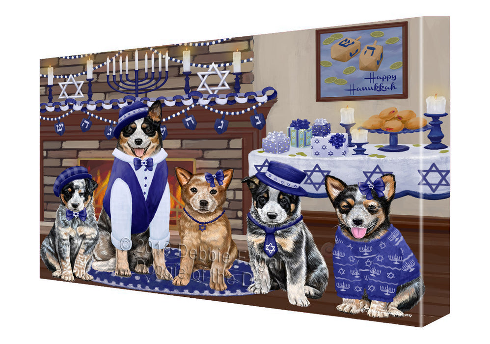 Happy Hanukkah Family and Happy Hanukkah Both Australian Cattle Dogs Canvas Print Wall Art Décor CVS140858