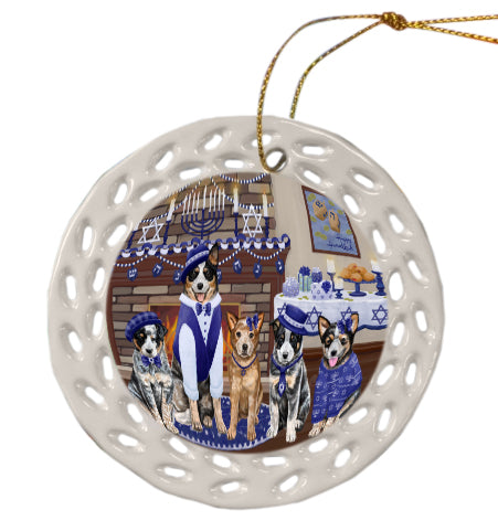 Happy Hanukkah Family Australian Cattle Dogs Doily Ornament DPOR57943