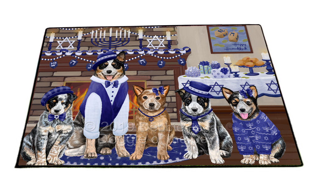 Happy Hanukkah Family and Happy Hanukkah Both Australian Cattle Dogs Floormat FLMS54017