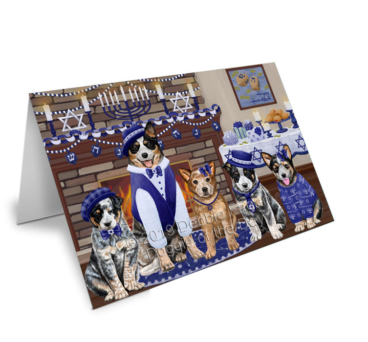 Happy Hanukkah Family Australian Cattle Dogs Handmade Artwork Assorted Pets Greeting Cards and Note Cards with Envelopes for All Occasions and Holiday Seasons GCD78101