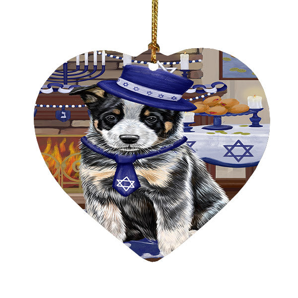 Happy Hanukkah Australian Cattle Dog Heart Christmas Ornament HPOR57641
