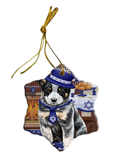Happy Hanukkah Australian Cattle Dog Star Porcelain Ornament SPOR57641
