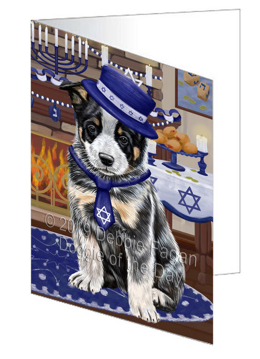 Happy Hanukkah Australian Cattle Dog Handmade Artwork Assorted Pets Greeting Cards and Note Cards with Envelopes for All Occasions and Holiday Seasons GCD78269