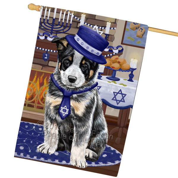 Happy Hanukkah Family and Happy Hanukkah Both Australian Cattle Dog House Flag FLG65741