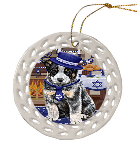 Happy Hanukkah Australian Cattle Dog Ceramic Doily Ornament DPOR57641