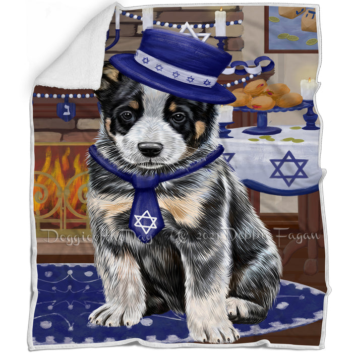 Happy Hanukkah Family and Happy Hanukkah Both Australian Cattle Dog Blanket BLNKT139727