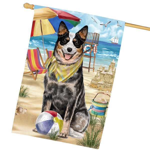 Pet Friendly Beach Australian Cattle Dog House Flag Outdoor Decorative Double Sided Pet Portrait Weather Resistant Premium Quality Animal Printed Home Decorative Flags 100% Polyester FLG68892