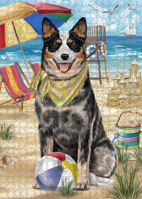 Pet Friendly Beach Australian Cattle Dog Portrait Jigsaw Puzzle for Adults Animal Interlocking Puzzle Game Unique Gift for Dog Lover's with Metal Tin Box PZL423