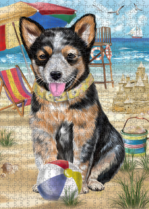 Pet Friendly Beach Australian Cattle Dog Portrait Jigsaw Puzzle for Adults Animal Interlocking Puzzle Game Unique Gift for Dog Lover's with Metal Tin Box PZL424