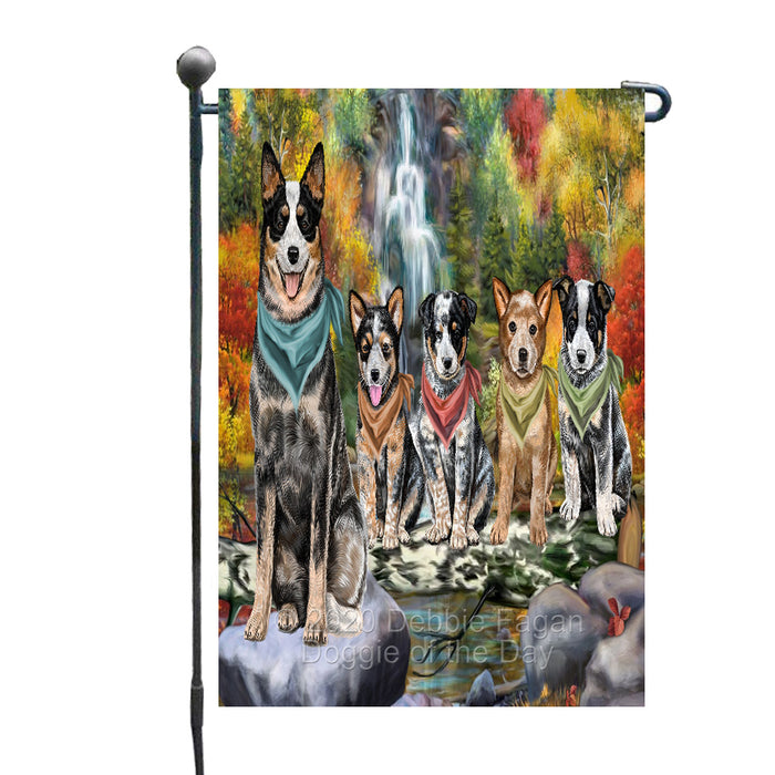 Scenic Waterfall Australian Cattle Dogs Garden Flags Outdoor Decor for Homes and Gardens Double Sided Garden Yard Spring Decorative Vertical Home Flags Garden Porch Lawn Flag for Decorations