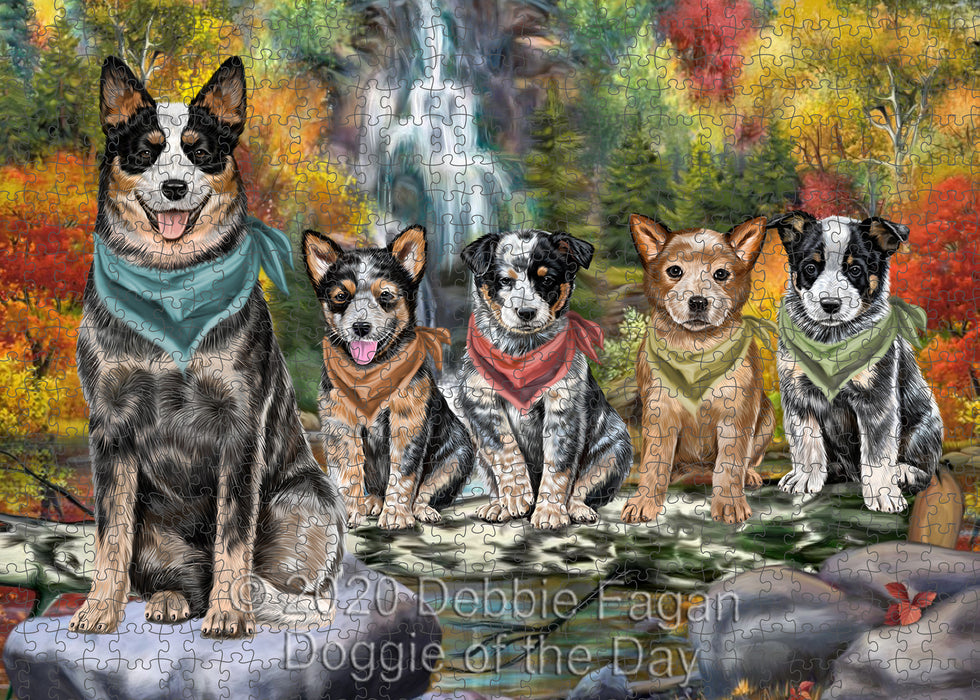 Scenic Waterfall Australian Cattle Dogs Portrait Jigsaw Puzzle for Adults Animal Interlocking Puzzle Game Unique Gift for Dog Lover's with Metal Tin Box