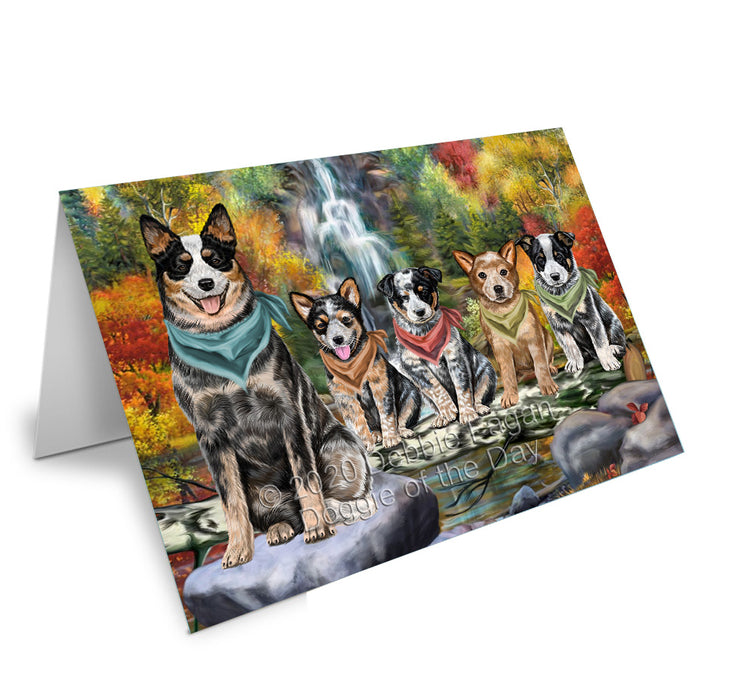 Scenic Waterfall Australian Cattle Dogs Handmade Artwork Assorted Pets Greeting Cards and Note Cards with Envelopes for All Occasions and Holiday Seasons