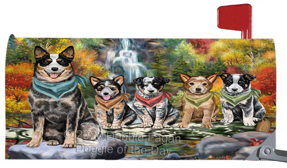 Scenic Waterfall Australian Cattle Dogs Magnetic Mailbox Cover Both Sides Pet Theme Printed Decorative Letter Box Wrap Case Postbox Thick Magnetic Vinyl Material