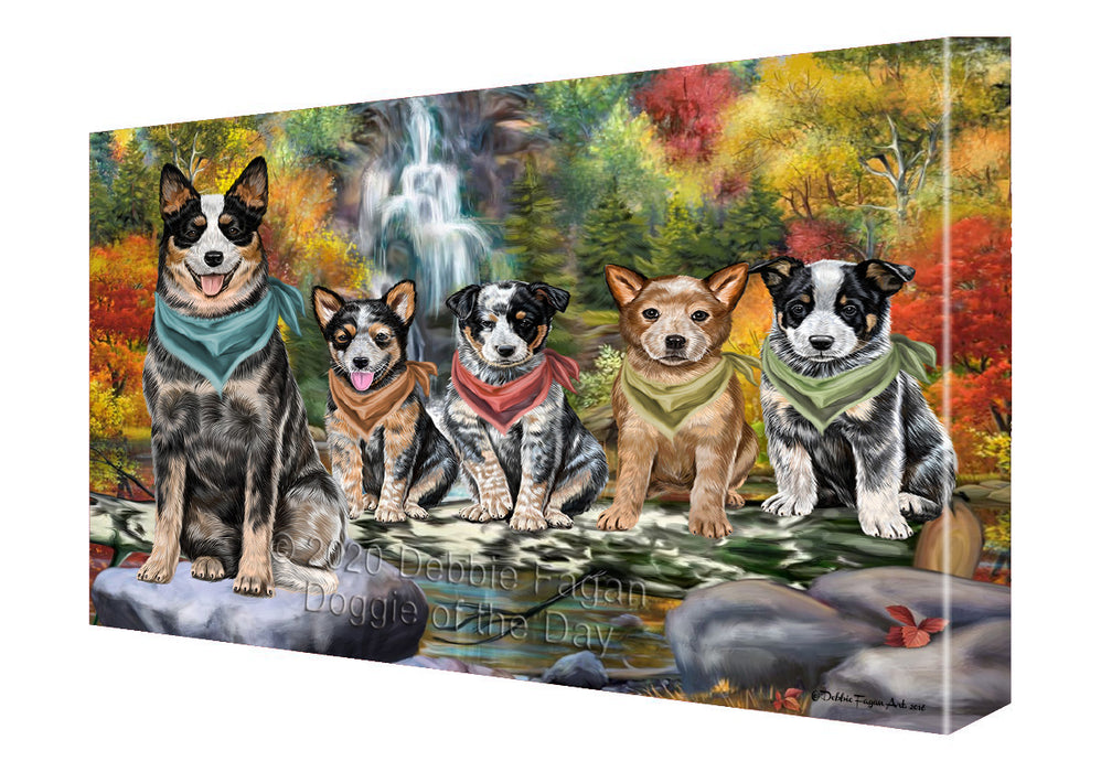 Scenic Waterfall Australian Cattle Dogs Canvas Wall Art - Premium Quality Ready to Hang Room Decor Wall Art Canvas - Unique Animal Printed Digital Painting for Decoration