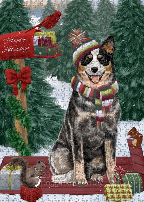 Christmas Woodland Sled Australian Cattle Dog Portrait Jigsaw Puzzle for Adults Animal Interlocking Puzzle Game Unique Gift for Dog Lover's with Metal Tin Box PZL848