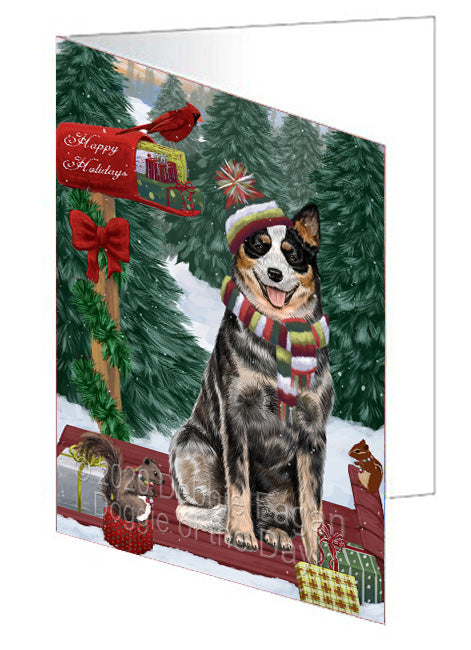 Christmas Woodland Sled Australian Cattle Dog Handmade Artwork Assorted Pets Greeting Cards and Note Cards with Envelopes for All Occasions and Holiday Seasons