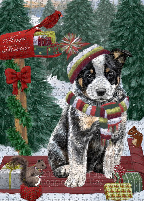 Christmas Woodland Sled Australian Cattle Dog Portrait Jigsaw Puzzle for Adults Animal Interlocking Puzzle Game Unique Gift for Dog Lover's with Metal Tin Box PZL850
