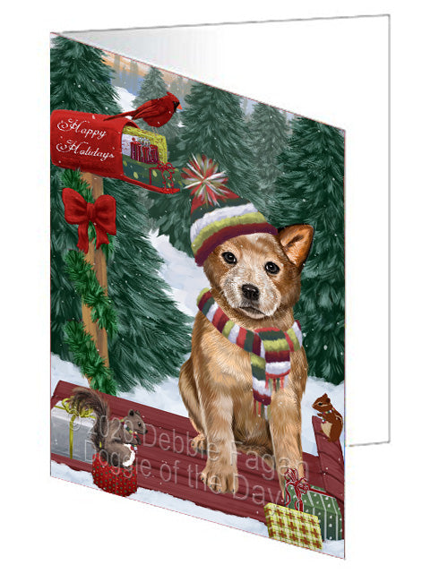 Christmas Woodland Sled Australian Cattle Dog Handmade Artwork Assorted Pets Greeting Cards and Note Cards with Envelopes for All Occasions and Holiday Seasons