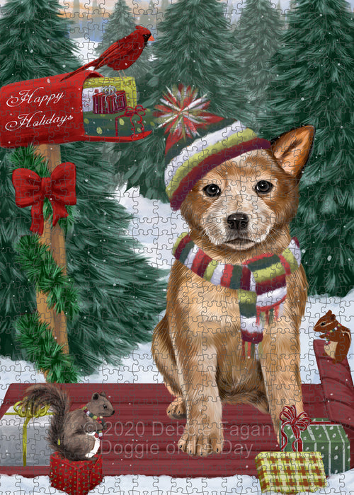 Christmas Woodland Sled Australian Cattle Dog Portrait Jigsaw Puzzle for Adults Animal Interlocking Puzzle Game Unique Gift for Dog Lover's with Metal Tin Box PZL849