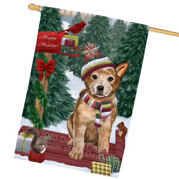 Christmas Woodland Sled Australian Cattle Dog House Flag Outdoor Decorative Double Sided Pet Portrait Weather Resistant Premium Quality Animal Printed Home Decorative Flags 100% Polyester FLG69526