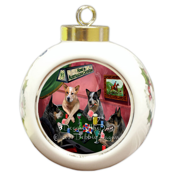 Home of Poker Playing Australian Cattle Dogs Round Ball Christmas Ornament Pet Decorative Hanging Ornaments for Christmas X-mas Tree Decorations - 3" Round Ceramic Ornament
