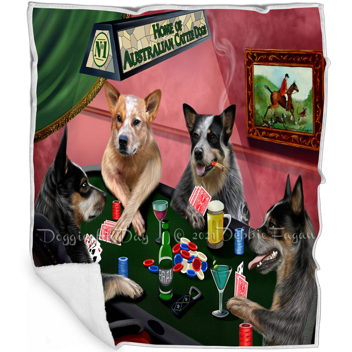 Home of Australian Cattle Dogs 4 Dogs Playing Poker Blanket
