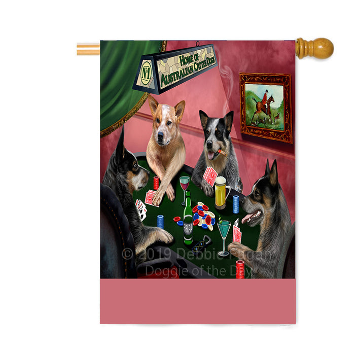 Personalized Home of Australian Cattle Dogs Four Dogs Playing Poker Custom House Flag FLG-DOTD-A60289