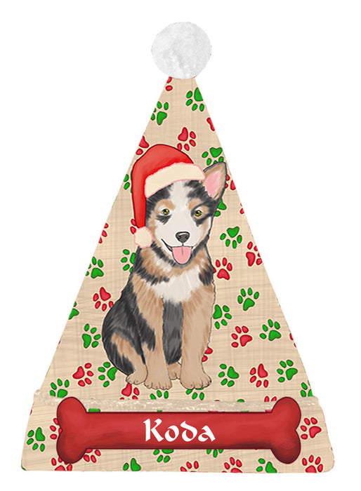 Pet Name Personalized Christmas Paw Print Australian Cattle Dogs Santa Hat