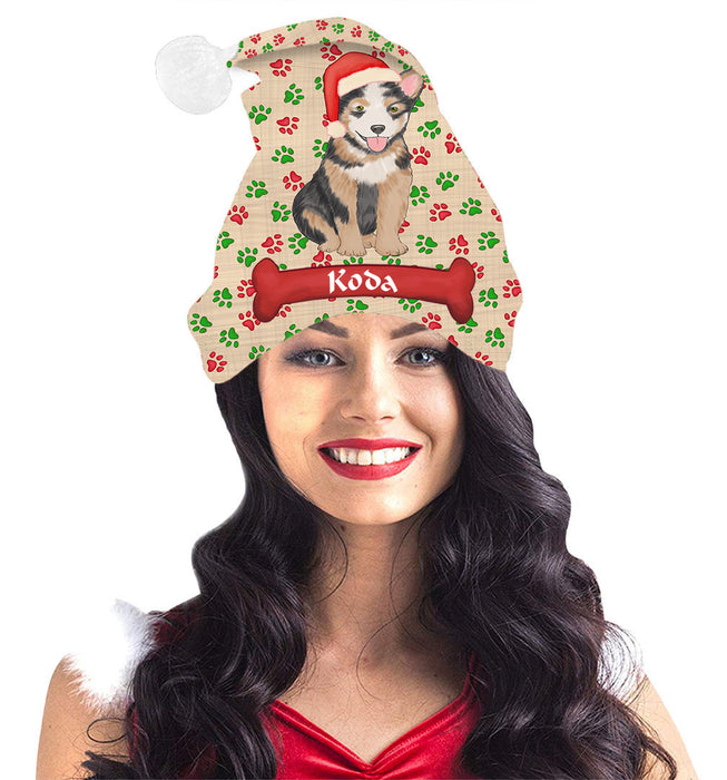 Pet Name Personalized Christmas Paw Print Australian Cattle Dogs Santa Hat