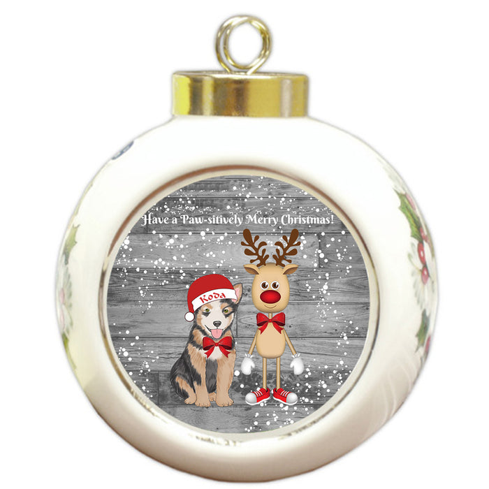 Custom Personalized Australian Cattle Dog Reindeer and Pooch Christmas Round Ball Ornament