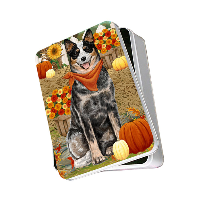 Fall Autumn Greeting Australian Cattle Dog with Pumpkins Photo Storage Tin PITN50667