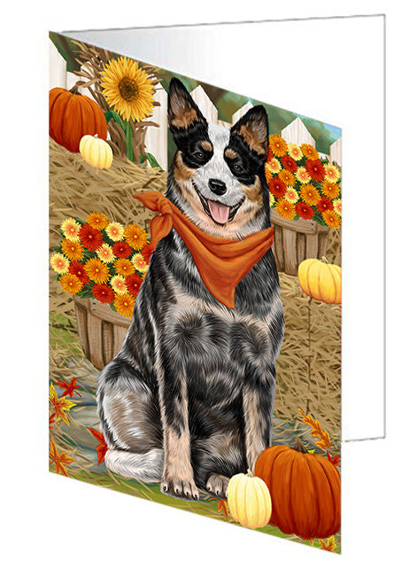 Fall Autumn Greeting Australian Cattle Dog with Pumpkins Handmade Artwork Assorted Pets Greeting Cards and Note Cards with Envelopes for All Occasions and Holiday Seasons GCD56030