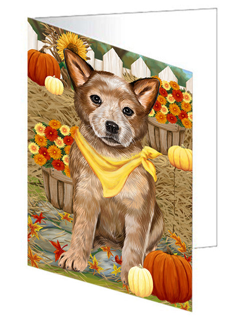 Fall Autumn Greeting Australian Cattle Dog with Pumpkins Handmade Artwork Assorted Pets Greeting Cards and Note Cards with Envelopes for All Occasions and Holiday Seasons GCD56033